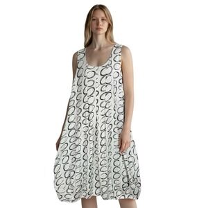 Gershon Bram Abstract Print Sleeveless Bubble Dress Maxi Women Black White Artsy